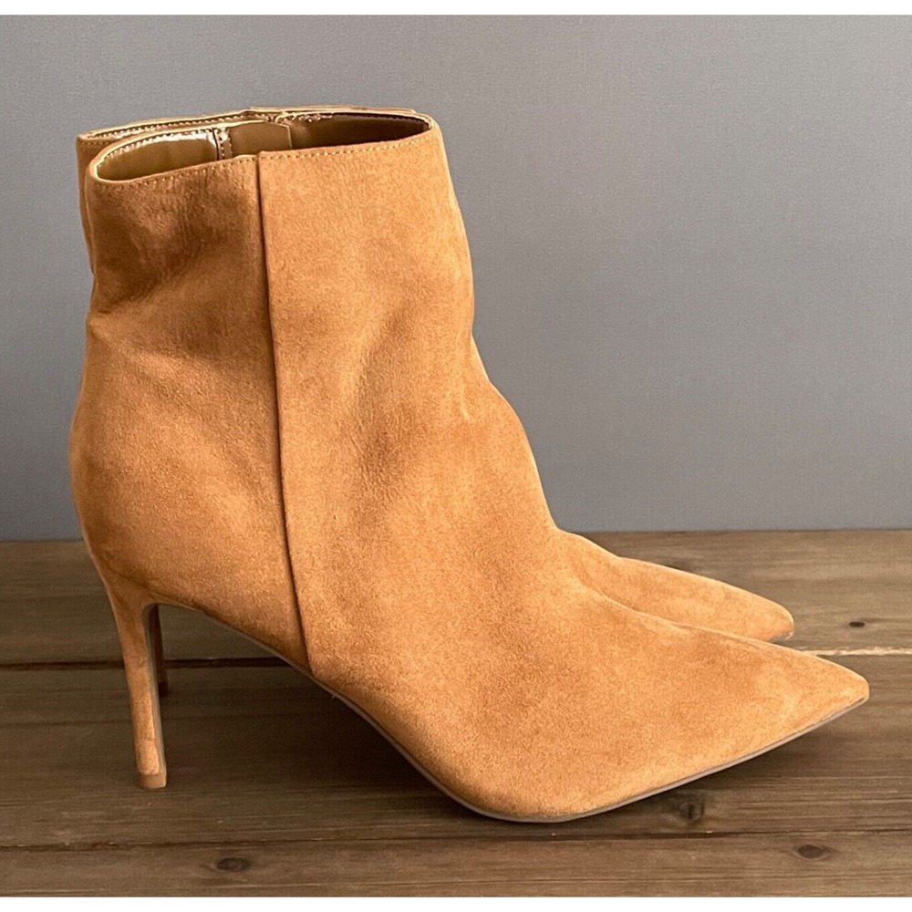 NINE WEST Women's Gurly Bootie Size 11 Brown Faux Suede Pointed Toe Stiletto